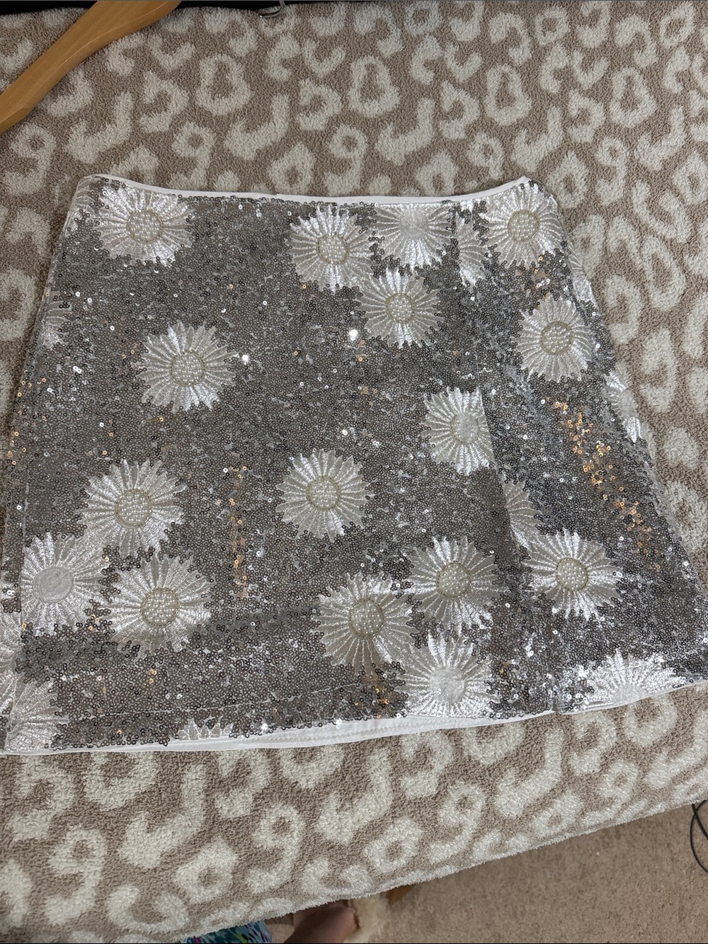 12th Tribe Champagne Nights Sequin Micro Mini Skirt Size L beaded floral